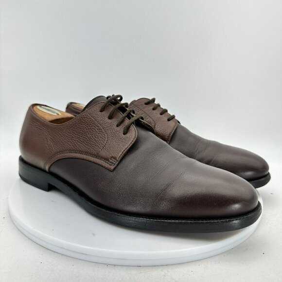 Lanvin Men Size 9 Brown Two Tone Leather Derby Lace Up Plain Toe Dress Shoes - Picture 4 of 14